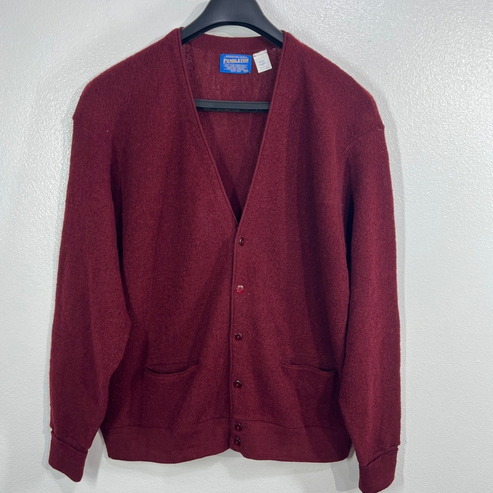 Vtg‎ 60s Pendleton Wool Cardigan Mens XXL Burgundy Maroon Academia Grandpacore